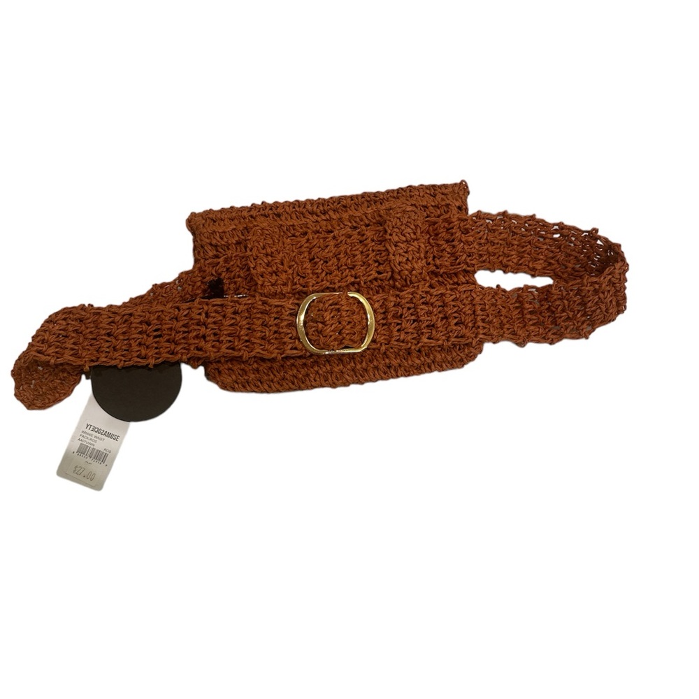 Amuse Society Winnie Waist Pack Woven Paper Straw Fanny Purse Belt Hip Bag Rust